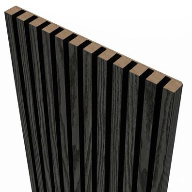 Akustikpaneele 4er Set (240×18,5 cm), Schwarz Holzstruktur Lamellen auf schwarzer HDF