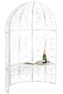 Halbpavillon mit Sitzbank BOSTON Metall Antik wei? 120x58x178 cm Gartenbank Mit Lehne