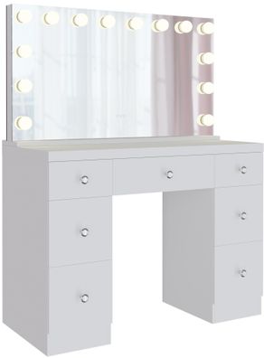 Schminktisch DIJON Holz Wei? 110x49x144 cm Schminktisch Beleuchtung Spiegel