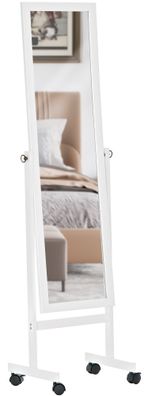 Standspiegel GENOVA Holz Wei? 45x30x150 cm Mobiler Ganzk?rperspiegel Freistehender