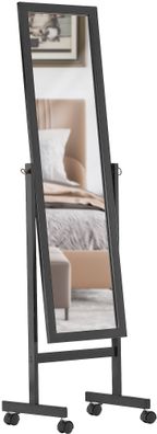 Standspiegel GENOVA Holz Schwarz 45x30x150 cm Mobiler Ganzk?rperspiegel Freistehender