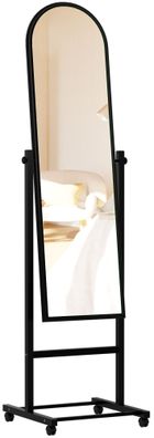 Standspiegel VERONA Holz Schwarz 39x39x151 cm Mobiler Ganzk?rperspiegel Freistehender