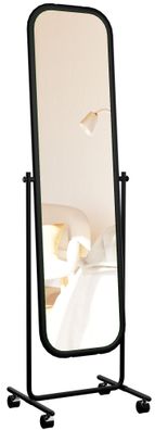 Standspiegel TRIEST Metall Schwarz 48x45x166 cm Mobiler Ganzk?rperspiegel
