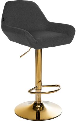 Barhocker BIKEL Stoff Schwarz 51x52x89 cm Gold Barstuhl H?henverstellbar Mit Lehne
