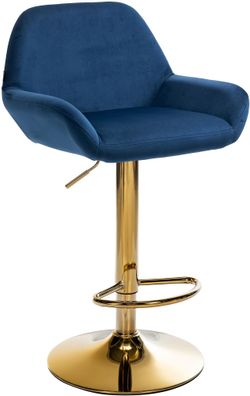 Barhocker BIKEL Samt Blau 51x52x89 cm Gold Barstuhl H?henverstellbar Mit Lehne