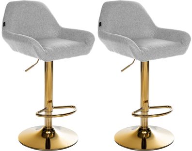 2er Set Barhocker BIKEL Stoff Grau 51x52x89 cm Gold Barstuhl H?henverstellbar Mit