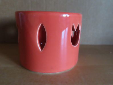 Teelichthalter Windlicht orange mit Tulpen Keramik ca. 7,3 cm H