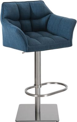 Barhocker SIHAR Stoff Blau 64x45x88 cm Silber Barstuhl H?henverstellbar Mit Lehne