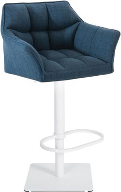 Barhocker SIHAR Stoff Blau 64x45x88 cm Wei? Barstuhl H?henverstellbar Mit Lehne