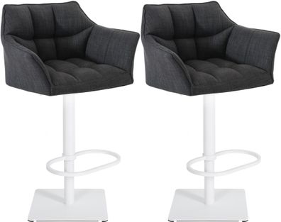 2er Set Barhocker SIHAR Stoff Dunkelgrau 64x45x88 cm Wei? Barstuhl H?henverstellbar