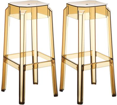 2er Set Barhocker NUMIR Kunststoff Bernstein 36x36x75 cm Barstuhl Tresenhocker