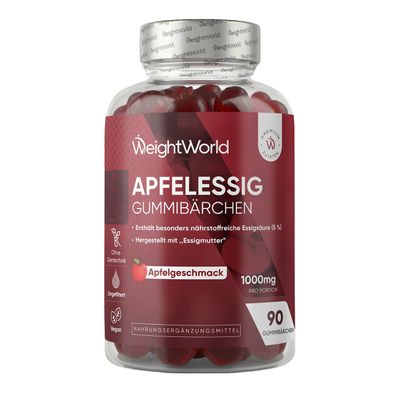 WeightWorld Apfelessig Gummies 1000mg - Mit Vitamin C, B12, B6 - 90 vegane Gummy
