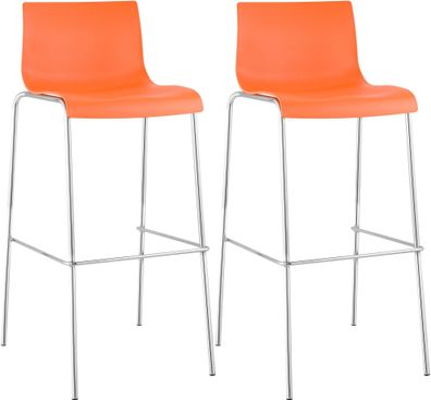 2er Set Barhocker TENAR Kunststoff Orange 43x48x100 cm Silber Barstuhl Mit Lehne