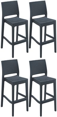 4er Set Barhocker GANAR Kunststoff Dunkelgrau 40x51x108 cm Barstuhl Mit Lehne