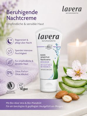 lavera basis sensitive Beruhigende Nachtcreme 50 ml parfümfrei vegan