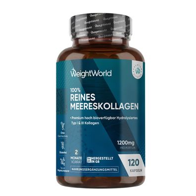 Kollagen Kapseln - 1200mg reines Marine Collagen Typ I und III - 120 Kapseln