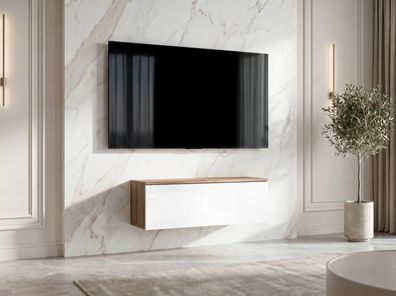 AX LIVING Barvo 100 TV Kommode Lowboard Braun / Weiß Hochglanz Hängend