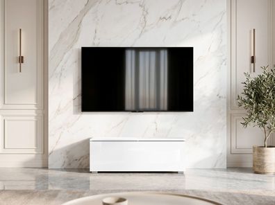 AX LIVING Lowboard TV Kommode 100 cm Barvo Weiß Matt/Hochglanz Stehend