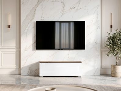 AX LIVING Barvo 100 TV Kommode Lowboard Braun / Weiß Hochglanz Stehend