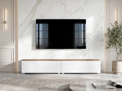 AX LIVING Barvo 2x100 TV Kommode Lowboard Braun/Weiß Hochglanz Stehend