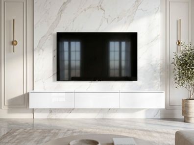 AX LIVING Lowboard TV Kommode 3x100 Barvo Weiß Matt/Hochglanz Hängend