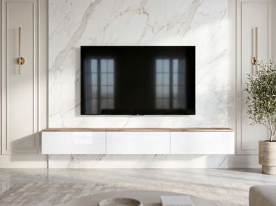 AX LIVING Barvo 3x100 TV Kommode Lowboard Braun/Weiß Hochglanz Hängend