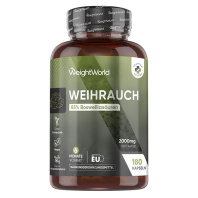 Weihrauch Kapseln - 200mg - 180 vegane Kapseln - 6 Monate Vorrat - WeightWorld