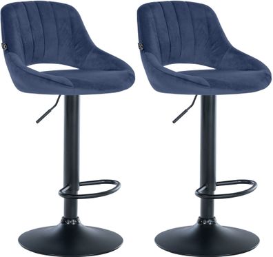 2er Set Barhocker SEGAD Samt Blau 47x48x85 cm Schwarz Barstuhl Mit Lehne Tresenhocker