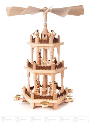 Pyramide mit Christi Geburt, 2-stöckig, für Kerzen d=14mm BxHxT 34 cmx44 cmx34cm