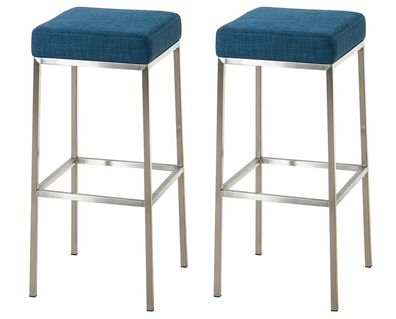 2er Set Barhocker BIDAN Stoff Blau 37x37x80 cm Barstuhl Mit Lehne Tresenhocker