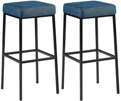 2er Set Barhocker BIDAN Stoff Blau 37x37x78 cm Barstuhl Mit Lehne Tresenhocker