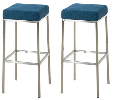 2er Set Barhocker BIDAN Stoff Blau 37x37x85 cm Barstuhl Mit Lehne Tresenhocker