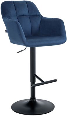 Barhocker TUBEL Samt Blau 57x59x97 cm Schwarz Barstuhl H?henverstellbar Mit Lehne