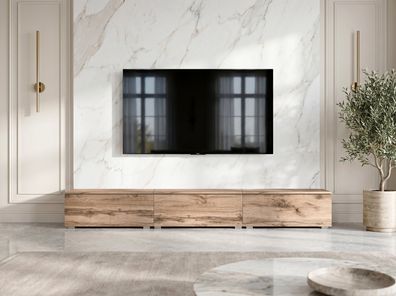 AX LIVING Barvo 3x100 cm TV Kommode Lowboard Braun Eiche Wotan Stehend