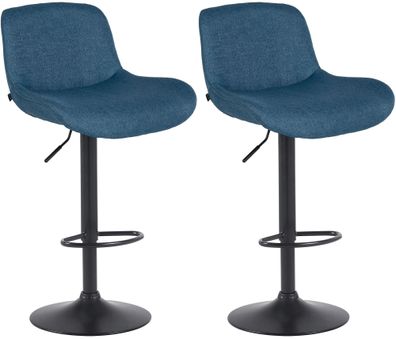 2er Set Barhocker PONOR Stoff Blau 50x50x85 cm Schwarz Barstuhl H?henverstellbar Mit