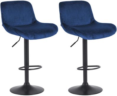 2er Set Barhocker PONOR Samt Blau 50x50x85 cm Schwarz Barstuhl H?henverstellbar Mit