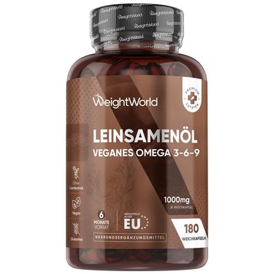 Omega 3 Vegan - Aus Leinsamenöl - 2000mg Leinöl in 2 Kapseln - 180 Weichkapseln
