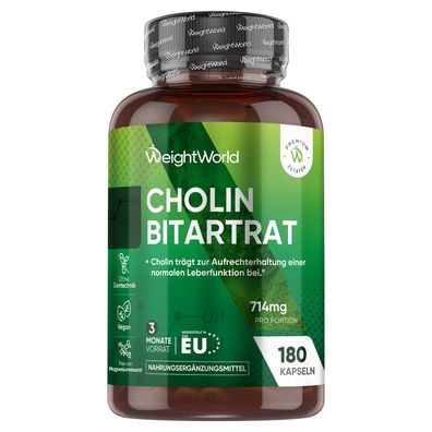 Cholin Kapseln - 714mg pro Portion - 180 vegane Kapseln für 3 Monate Vorrat