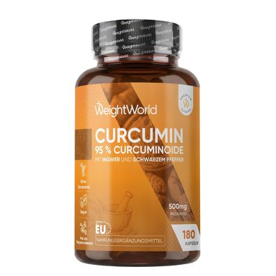 Kurkuma Extrakt Kapseln - 500mg Curcuma Extrakt - 180 Stück für 6 Monate- WeightWorld