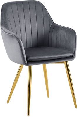 Esszimmerstuhl SULIS Samt Dunkelgrau 60x86x57 cm Gold Essst?hle Esszimmerst?hle