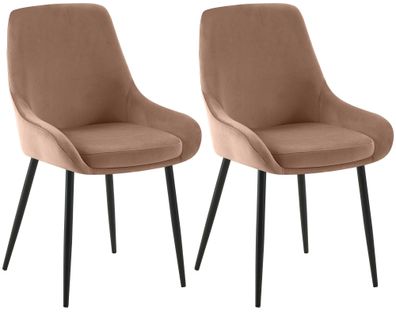 2er Set Esszimmerstuhl PUNAR Samt Braun 50x53x86 cm Schwarz Essst?hle Esszimmerst?hle