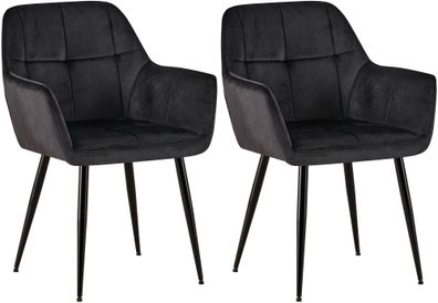 2er Set Esszimmerstuhl POFAR Samt Schwarz 56.5x61x84 cm Essst?hle Esszimmerst?hle