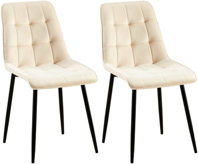 2er Set Esszimmerstuhl DARID Samt Creme 47x61x89 cm Essst?hle Esszimmerst?hle