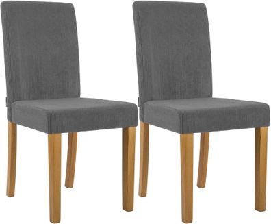 2er Set Esszimmerstuhl DALAN Cord Grau 41x47x91 cm Antik-Hell Essst?hle