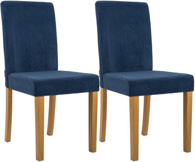 2er Set Esszimmerstuhl DALAN Cord Blau 41x47x91 cm Antik-Hell Essst?hle