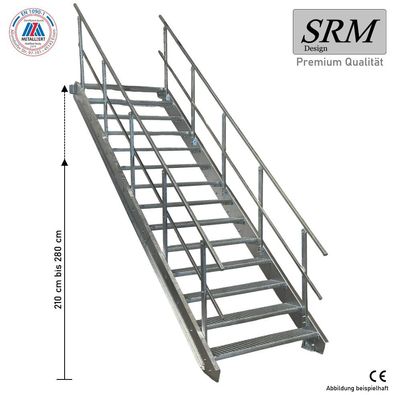 14 Stufen Stahltreppe Breite 60-160cm Geschosshöhe 210-280cm Geländer beidseitig