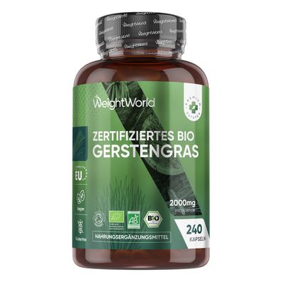 Bio Gerstengras Kapseln - 2000mg pro Tagesdosis - Bio zertifiziert -240vegane Kapseln