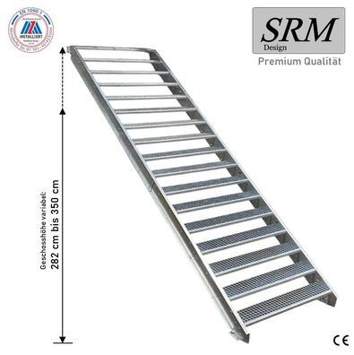 17 Stufen Stahltreppe Breite 60 - 160 cm Geschosshöhe 282 - 350 cm ohne Geländer