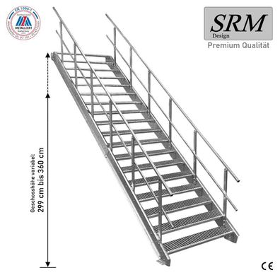 18 Stufen Stahltreppe Breite 60-160cm Geschosshöhe 299-360cm Geländer beidseitig