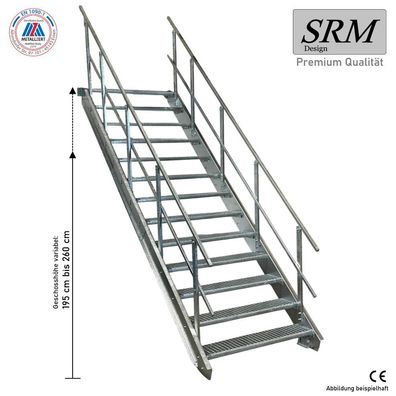 13 Stufen Stahltreppe Breite 60-160cm Geschosshöhe 195-260cm Geländer beidseitig